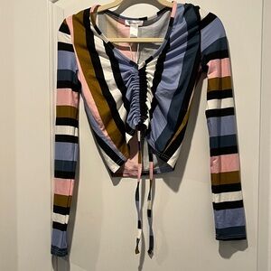 Multicolor Striped Ruched Long Sleeve Top